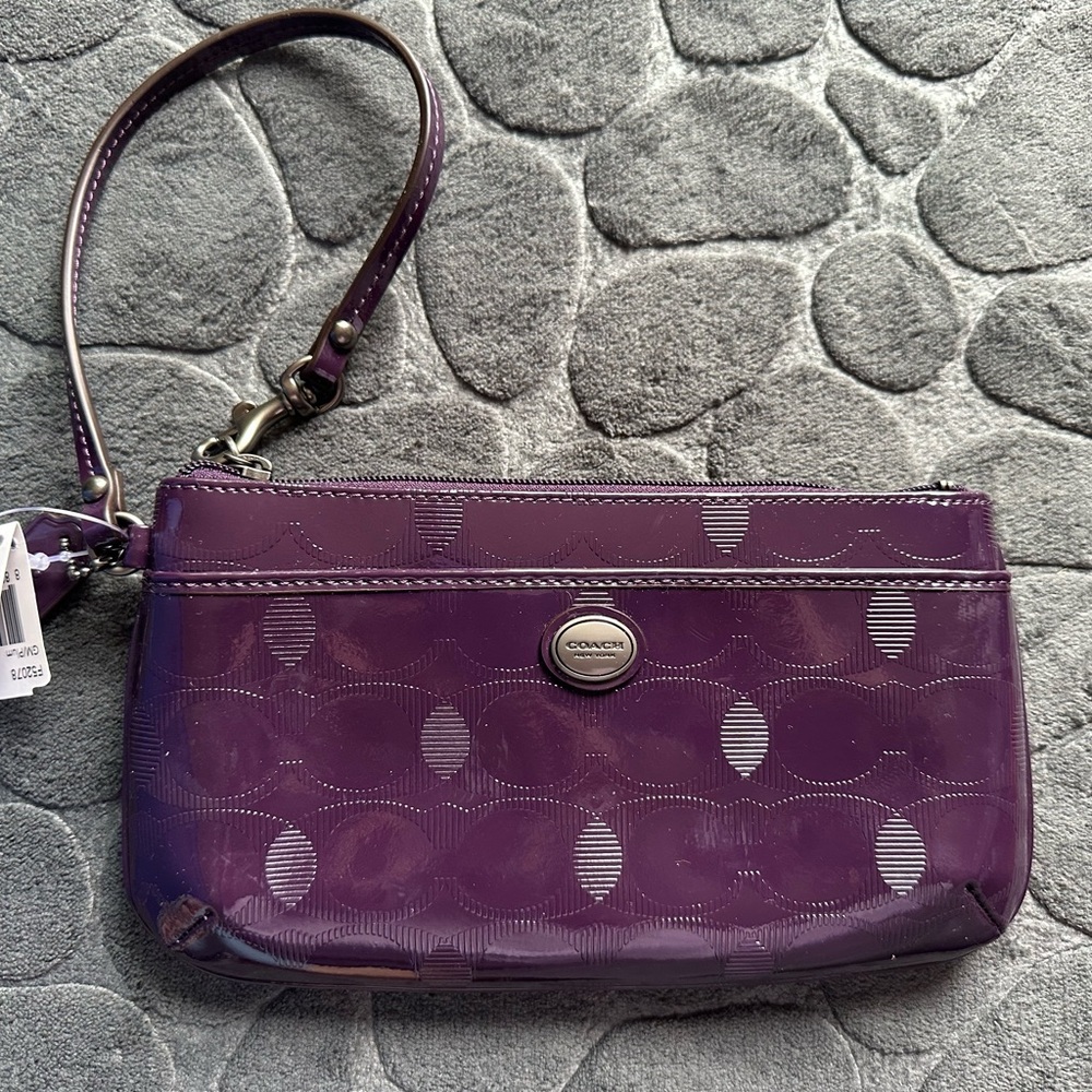 Coach F52078 Women's Purple Signature Pattern Leather Mini Bag/Wristlet